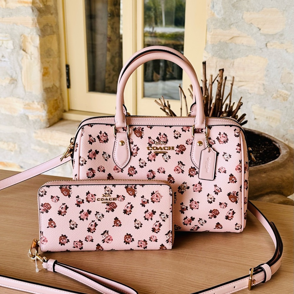 Coach Pink Floral Handbag and Wallet Set